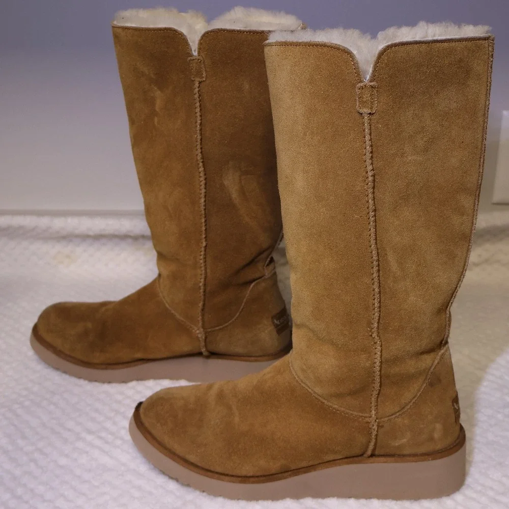 Koolaburra by UGG Womens 8 Tall Boots Chestnut Suede Faux Fur Lining 1015880